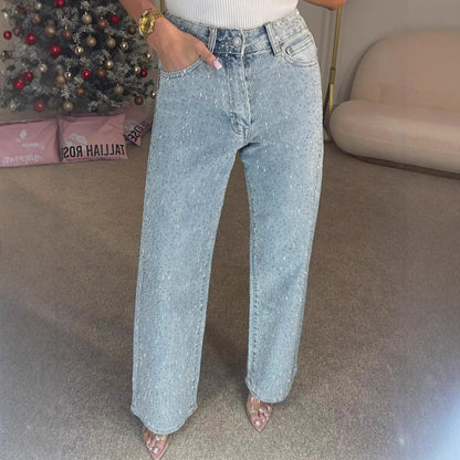Jean Large Taille Haute Strass — Le Glamour au Quotidien