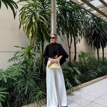 Top Femme Élégant Style Cape à Col Montant – Coupe Courte Chic