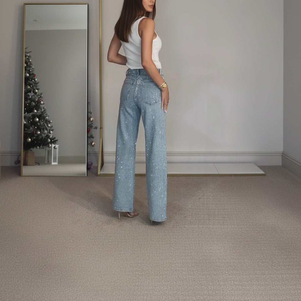 Jean Large Taille Haute Strass — Le Glamour au Quotidien